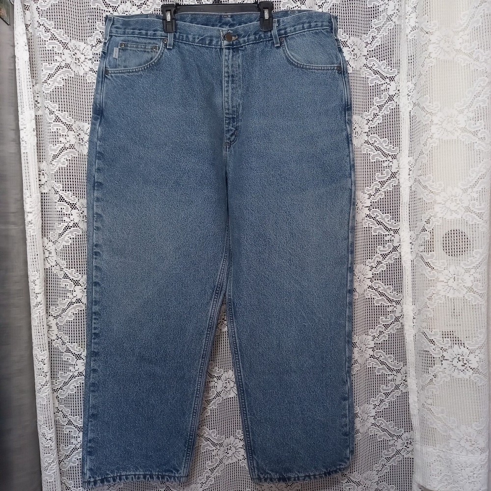 Carhartt Men's Flannel Lined Straight Relaxed Fit Denim Blue Jeans Size 42/30